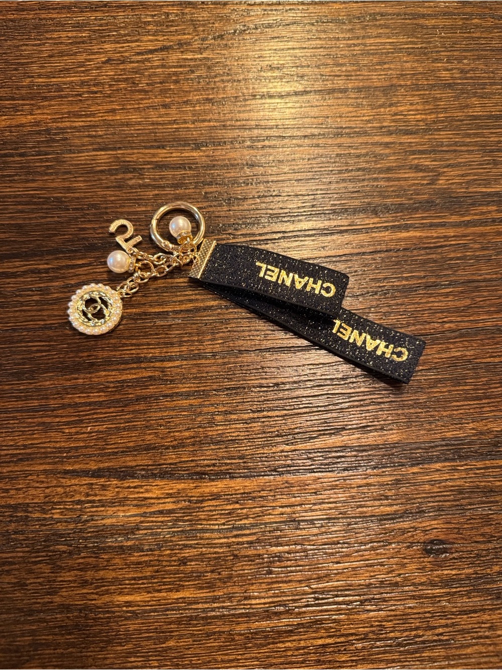 Black and Gold Logo Ribbon Keychain or Bag Charm